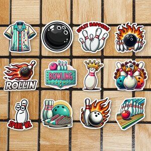 Bowling Sticker Pack of 12 Vinyl Stickers - Waterproof Die Cut Sport Sticker Set